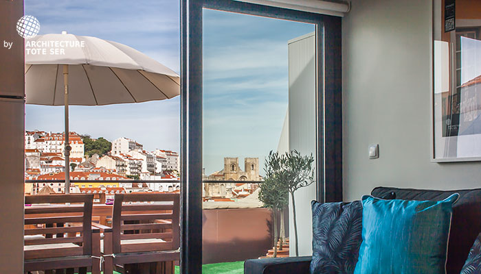 Terrace of the 2 bedroom duplex apartment in Chiado, Lisbon